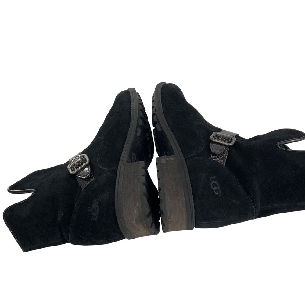 UGG Australia Black Suede Ankle Boots W/ Snakeskin Strap Womens Size 9 Classic - Picture 9 of 12